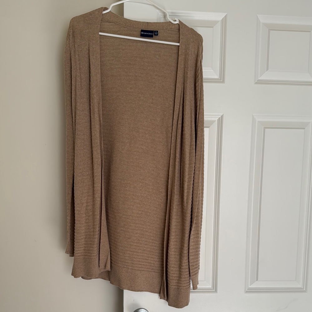 Northcrest Tan Open-Front Cardigan Sweater Relaxed Fit